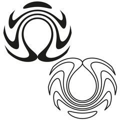 Curved abstract symbols. Tribal swirl vector. Black white shape. Circular motion icon.