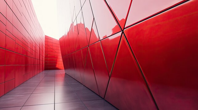 Red triangular architecture hallway
