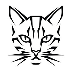 Black and White Tribal Cat Face Vector Icon – Minimalist Feline Head Illustration