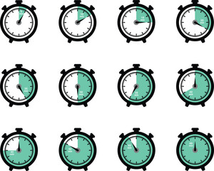 Stopwatch Time Interval Icon Set, O'clock 