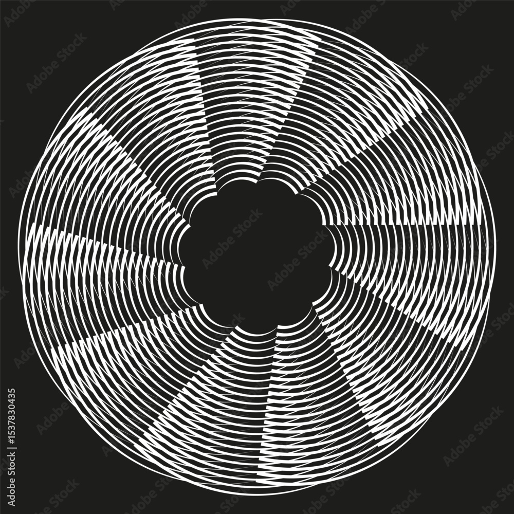 Poster radial line circle. abstract fan symbol. dynamic spoke vector. monochrome motion design.