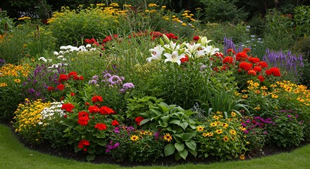Colorful flower bed with assorted flowers