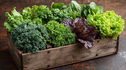 Fresh Greens in Wooden Crate