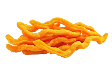 Orange stringy snack, piled high