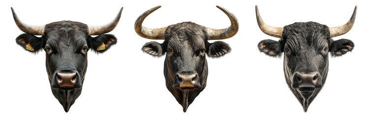 Naklejka premium Realistic Animal Heads of Black Cattle Isolated on White Background Isolated Transparent Background