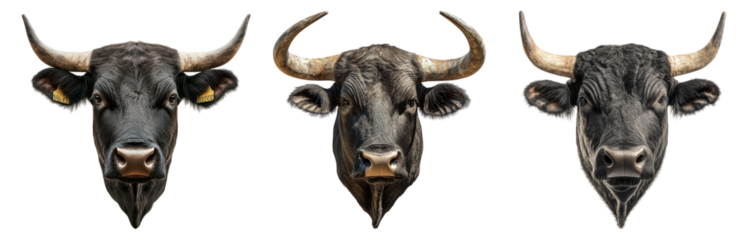 Realistic Animal Heads of Black Cattle Isolated on White Background Isolated Transparent Background