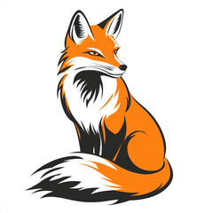 Obraz premium A captivating cartoon illustration of a red fox with a bushy tail and white chest, depicted in a sitting pose, against a clean white background.