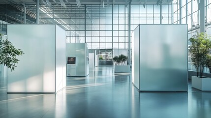 Office Divider. Architecture Divider for Empty Exhibition Stand at Fair Hall