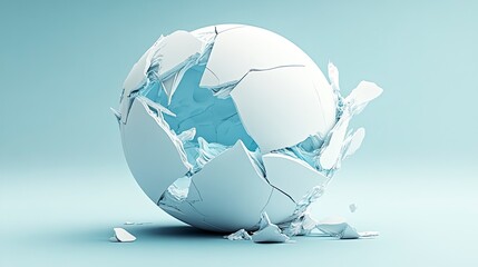 Shattered sphere against a pale blue background