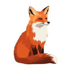 Obraz premium A captivating cartoon illustration of a red fox with a bushy tail and white chest, depicted in a sitting pose, against a clean white background.