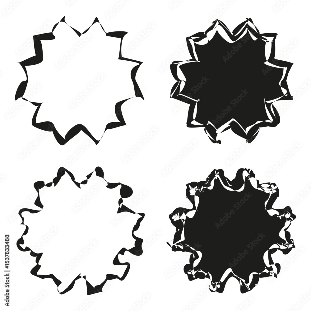 Poster torn round icons. irregular shape symbols. black vector contours. abstract rough forms.