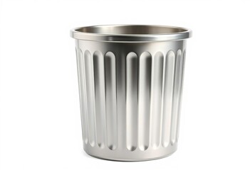 Sleek metallic trash can, isolated on pure white backdrop,  recycle,  metallic