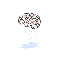 Brain Drain Conceptual Illustration. Crying brain with teardrops.
