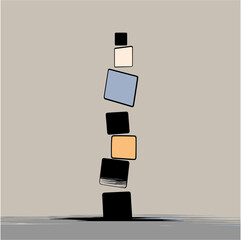 Unstable Tower of Blocks. Concept of risk, imbalance, and fragility.