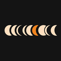 Moon Phases Lunar Cycle. Abstract celestial sequence with highlight.