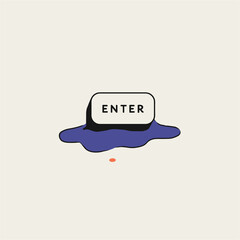 Melting Enter Key. Surreal illustration of digital action and decision.