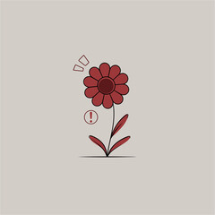 Cute Flower with Warning Sign. Alert and nature concept illustration.