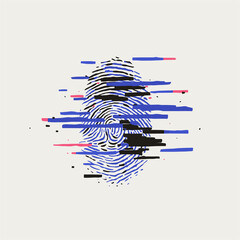 Glitch Effect Digital Fingerprint. Cyber security and data breach.