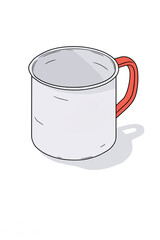 Classic Enamel Camping Mug. Hand-drawn illustration of tin cup.