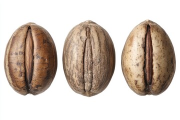 Pecan In Shell. Three Nuts Isolated on White Background. Nutritional Ingredients