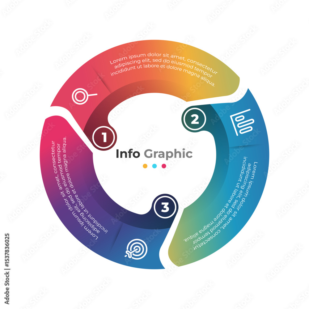 Poster swirl infographic template with 3 colorful steps. modern process infographic with circular design wi