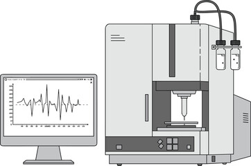 High precision laboratory bioprinter machine with dual reservoirs and monitor displaying printing graph for biomedical engineering and tissue research

 flat vector illustration