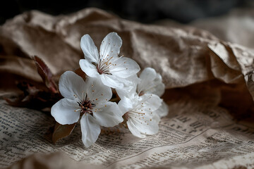 Delicate blossoms on aged paper.