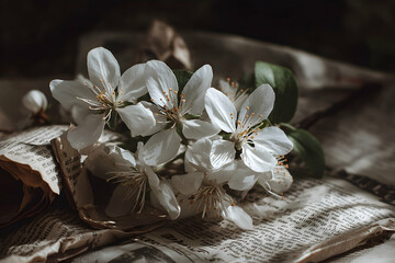 Delicate blossoms on aged paper.