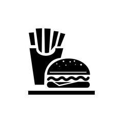 Fries and burger icon set on transparent background. Symbol of junk food