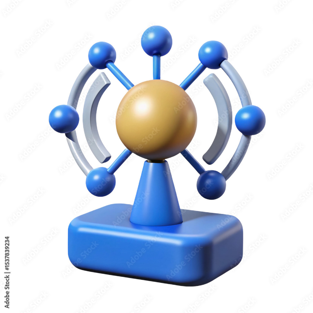 Poster stylish 3d render of a wireless network signal icon with blue and gold elements, transparent backgro