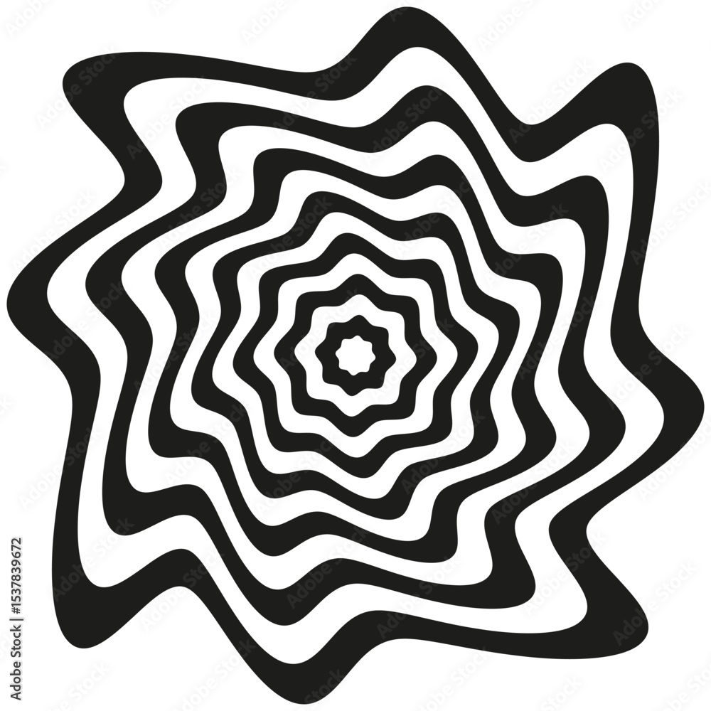 Poster wavy flower vector. abstract black shape. bold ripple form. circular design element.