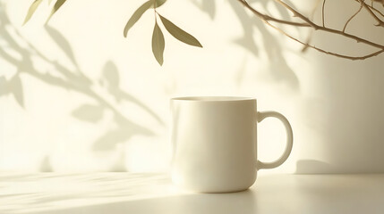 white mug mockup on plain white background, soft even lighting, subtle shadows, simple and modern product showcase, high detail.