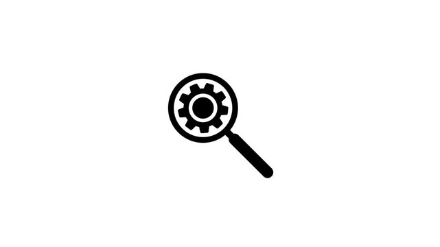 Magnifying Glass with setting icon , 4k video.Search glyph icon, enlarge and exploration. search engine, searching concept logotype icon animation.