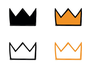 Doodle crown illustration symbol vector design set. Black and yellow color.