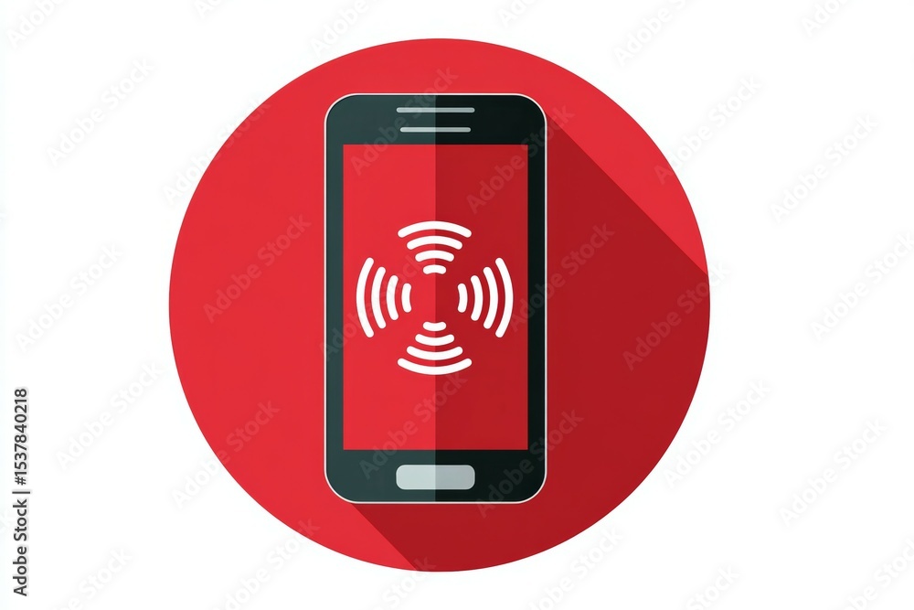 Aufkleber smartphone with red alert icon displayed on screen, circular background design