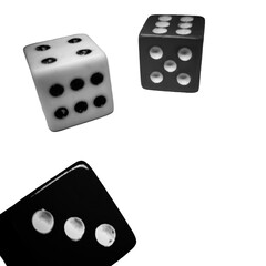 Close-up of three dice isolated on a white background games and recreation design element. games of chance abstract illustration with copy space