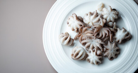 Boiled webfoot octopus on a plate