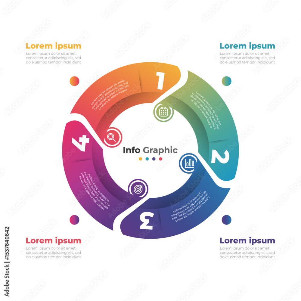 Poster swirl infographic template with 4 colorful steps. modern process infographic with circular design wi