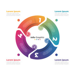 Swirl infographic template with 4 colorful steps. Modern process infographic with circular design with numbered sections. Can be used for presentations, reports, websites, and educational materials.