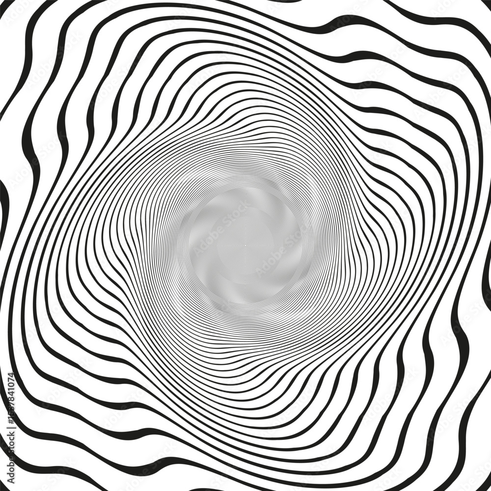 Aufkleber wavy distortion form. black line vortex. vector optical swirl. abstract tunnel shape.