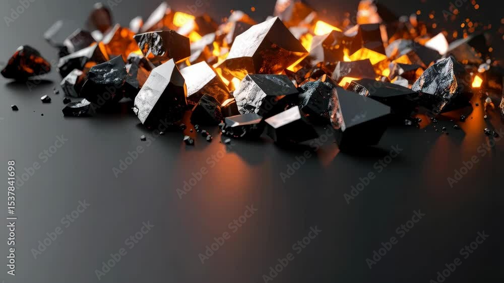 Poster sharp obsidian pieces illuminated by fiery glow on smooth surface in a captivating abstract composit