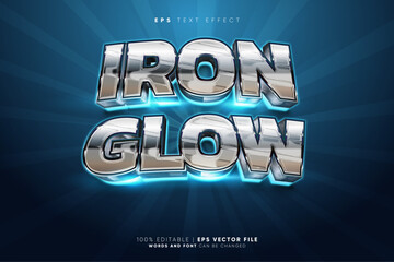 Silver Iron Chrome Blue Backlight Glow 3D Editable Text Effect