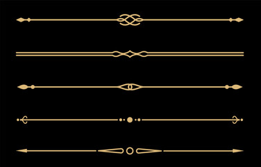 Set of Vintage decorative golden lines. text dividers. Gold line border. Lines separators, Borders, Vintage dividers, Underline elements. Vector illustration