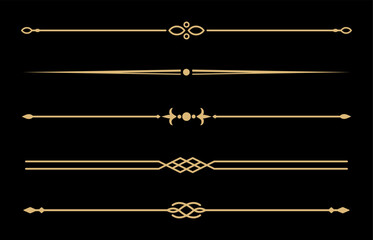 Set of Vintage decorative golden lines. text dividers. Gold line border. Lines separators, Borders, Vintage dividers, Underline elements. Vector illustration