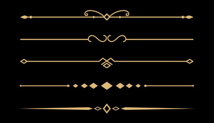 Set of Vintage decorative golden lines. text dividers. Gold line border. Lines separators, Borders, Vintage dividers, Underline elements. Vector illustration