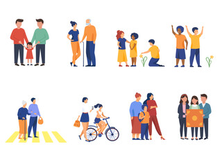 walking family happy family walk background collection of mother father children spending time together people bundle walking outdoor illustration clipart