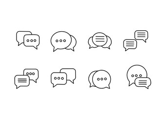Chat bubble set outline vector isolated on white background. Chat icon.Line chat icons for flat design. Talk baloon icons. Chat speech bubble.