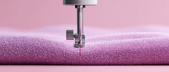 National Sewing Machine Day April Celebration Close-Up of Embroidery Machine Stitching Towels for Personalized Home Goods and Earth Day Awareness