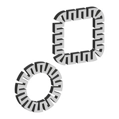 Gear square icon. Mechanical vector combination. Abstract parts shape. Technical 3D element.