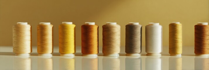 National Sewing Machine Day Autumn Warmth Neatly Arranged Bobbins of Sewing Thread for Fabric Industry Promotion and Seasonal Crafting Inspiration